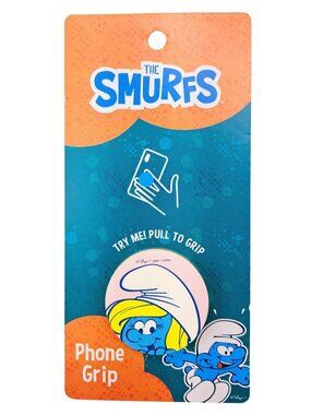 The Smurfs Smurfette Cell Phone Grip Accessory Blue Peyo Stand Pink Pop Up New